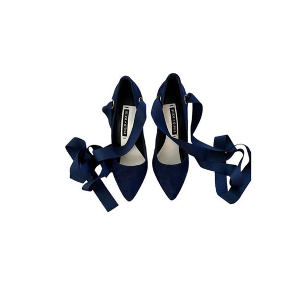 Alice + Olivia‎ Blue Suede Heels with Ribbon Ties Size 6.5/37 - Picture 1 of 9
